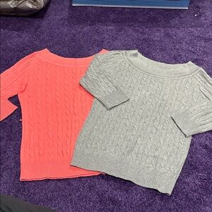 New York & Company set of 2 pink and grey Cable Knit Sweaters 3/4 sleeve length